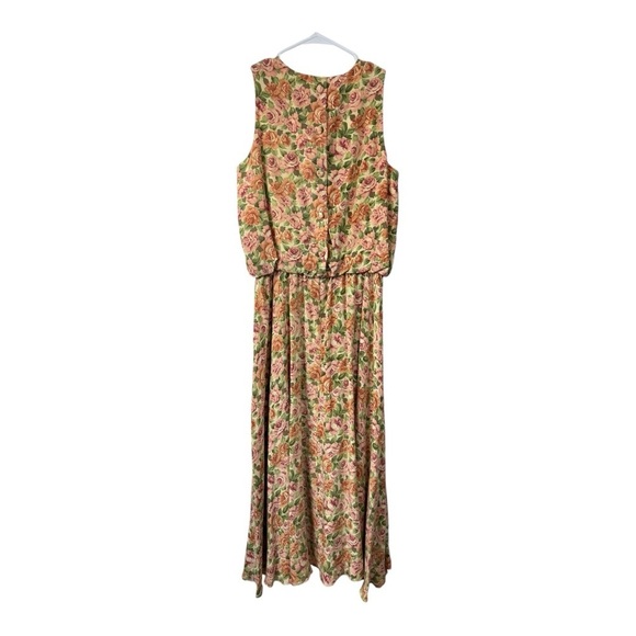 Vintage Adrianna Papell Size 10M 100% Silk Floral Maxi Dress Blouson Cottage - Picture 2 of 7